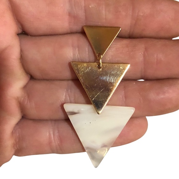 Gold colored triangular geometric dangle earrings priced posts - Picture 4 of 6